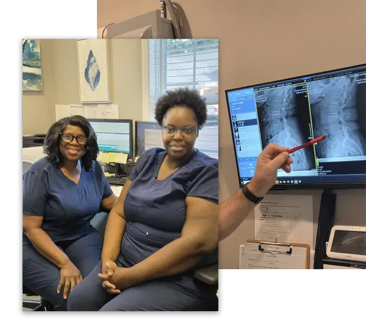 The Life Health & Wellness clinical team reviewing spinal X-rays